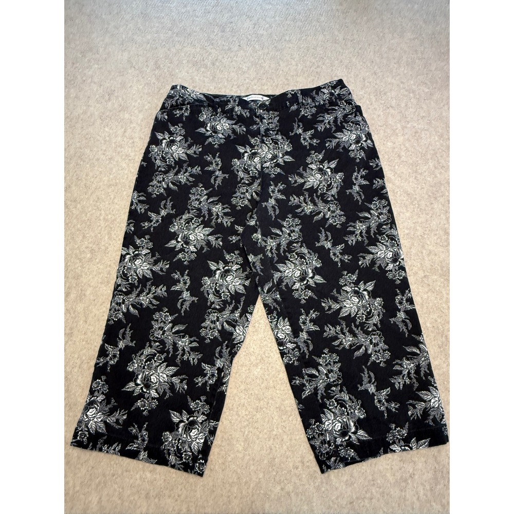 Croft & Barrow Womens Black White Floral Capri Pants Cropped Trousers Size 16